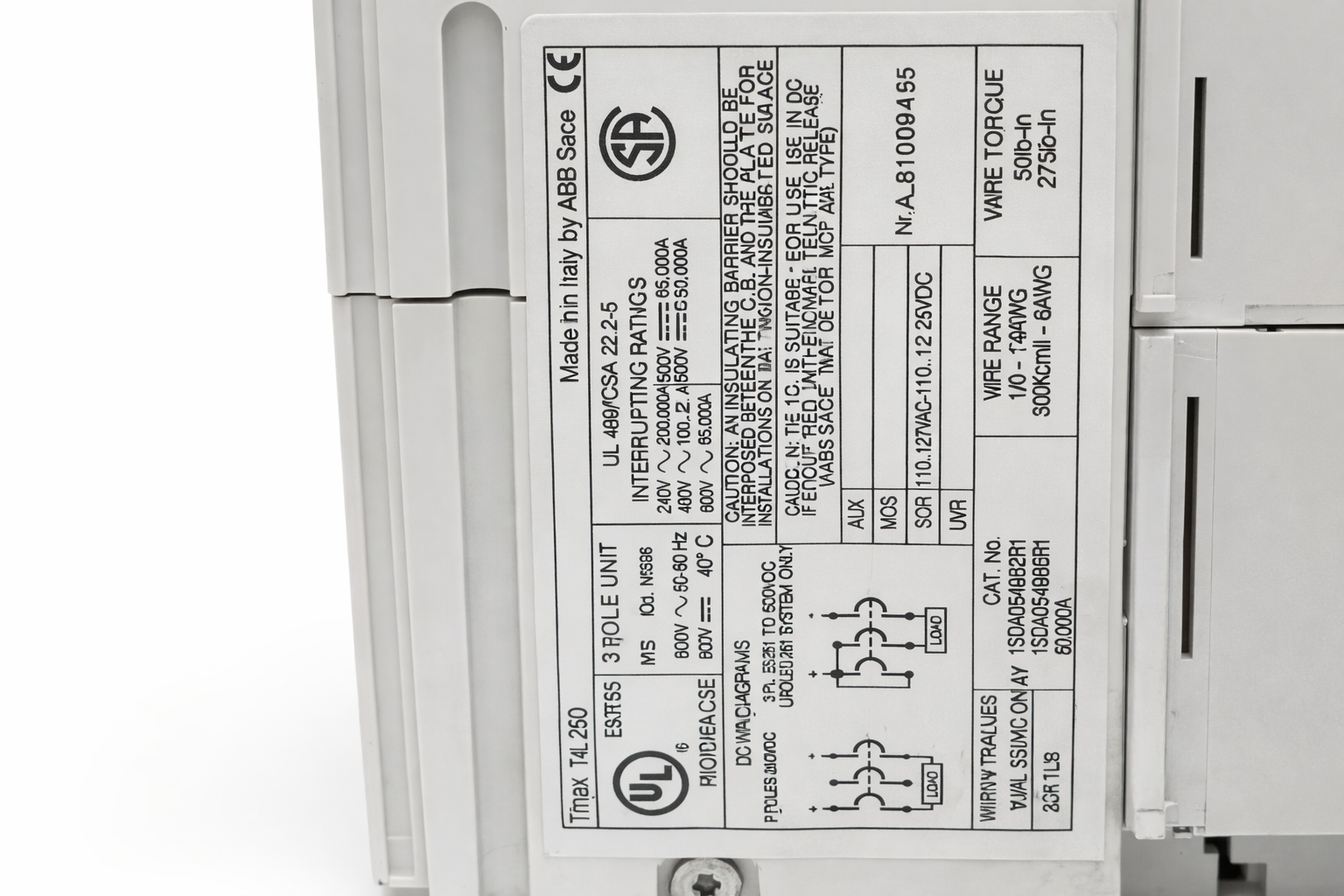 Interruptor ABB Tmax T4H 250 PR222DS Electrónico Industrial