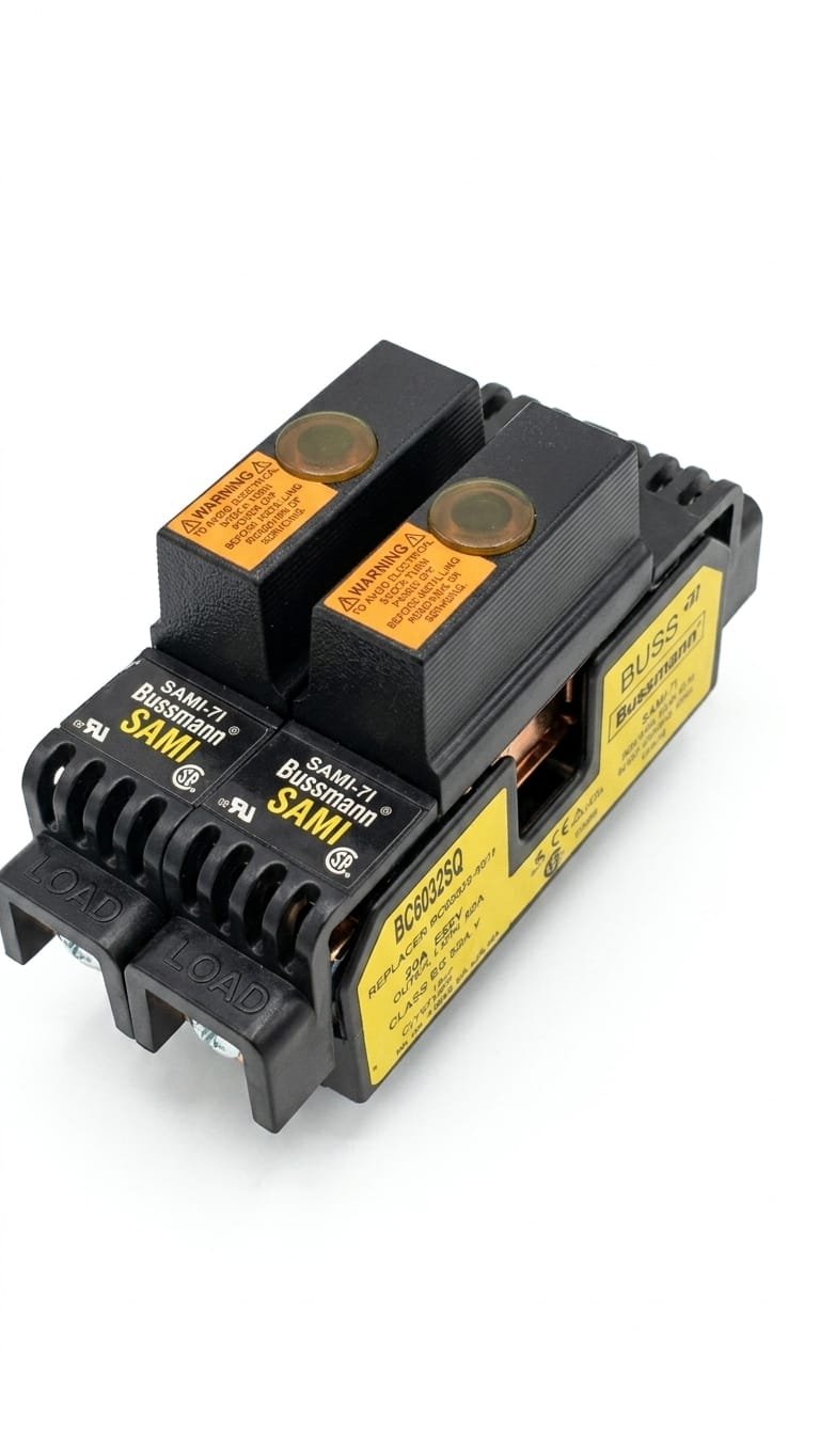 Cubierta de seguridad y bloque porta fusibles de 2 polos para riel DIN.